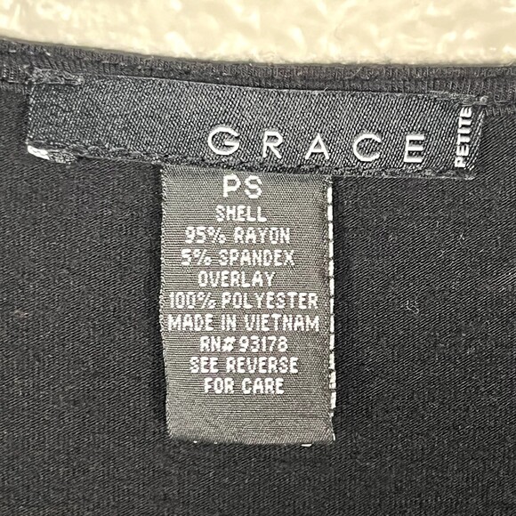 Grace Sz PS English Lace Embellished Blouse Long Sleeve Black Stretch - Picture 5 of 9